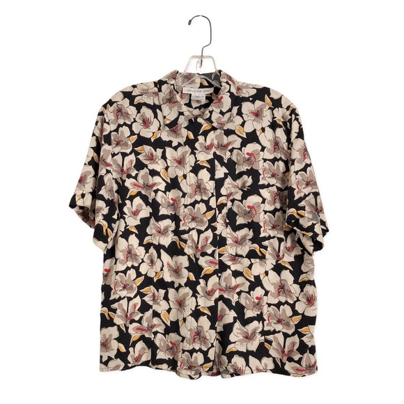 Vintage Jones New York Floral Short Sleeve Collared Blouse D17 - Picture 2 of 8
